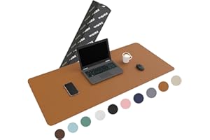 WURK - Grande sottomano antiscivolo da scrivania in pelle sintetica di poliuretano, con clip per cavi, tappetino per mouse XXL, 120 x 60 cm, marrone cognac