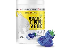 BCAA POUDRE 8.1.1 Zero - Acides Aminés Musculation Vegan - Votre Allié Pour Des Entraînements Efficaces - Performance Accentuée - 500g - Saveur Blue Raspberry - Eric Favre