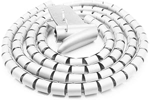 Derbway Tube de Rangement de Câble 2M,Tube de fil d’emballage de Liaison Spirale,Organisateur de Fil d’Enveloppe Pour le Câble de TV et d’Ordinateur à La Maison ou au Bureau (Blanc)