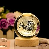 Desidiya Moon Crystal Ball Night Light,2.4 Inch Glass Ball Night LED Lamp with Woodern Base,Decorations Gifts for Men,Women,K