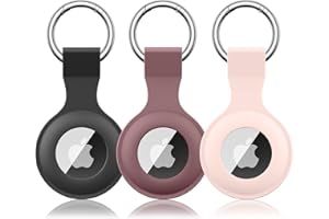 Wanme 3 Stück Hülle für Apple AirTag Anhänger mit Schlüsselanhänger, AirTags Silikon Tragbar Keyring Abdeckung, Schutzhülle für Apple AirTag Case Tracker (Schwarz+Rauchviolett+Rosa)