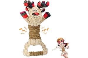 CHAWONER Interaktives Weihnachtsspielzeug für kleine, mittelgroße und große Hunde, dehnbares Tauziehen mit Ziehring, Quietschspielzeug für Langeweile, robustes Hundegeburtstagsgeschenk
