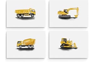 Hambient Laminas Infantiles para Cuadros Habitacion Bebe Decoracion Niño Niña (21 x 30 cm - Sin Marco, Coches Furgoneta Construccion)