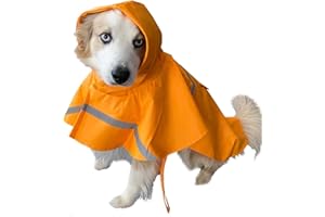 OCSOSO Dog Raincoat with Ventilate and Reflectors Design, Waterproof Hooded Dog Coat Dog Rain Gear, Rapid Drying Dogs Rain Clothing for Gifts Playground Holidays (Orange, S Back: 12"(30cm))
