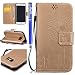 Produktbild FESELE Schutzhülle für Samsung Galaxy S7 Leder Flip Case Brieftasche Lederhülle Retro Vintage Muster Löwenzahn Blumen Flip Cover Muster Ledertasche Handytasche Schutzhülle Kredit Kartenfächer,Gold