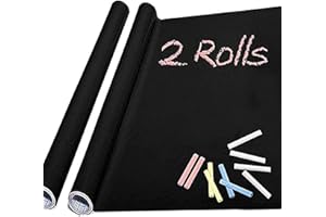 HERUIO Chalkboard Paper 2 Rolls- 10 Colored Chalk - Chalkboard Vinyl Sticker Wallpaper (17.4" x 78.7")