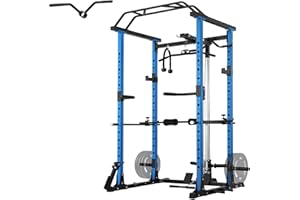 ZERELEK ER KANG Power Cage, 1200LBS Power Rack with LAT Pulldown, Multi-Function Squat Cage, Weight Cage with Pulley System Squat Rack for Home Gym with More Training Attachment