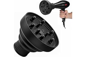 RAKIUTY Diffuseur de Cheveux Universel, Embout Diffuseur Bouclant Cheveux Pliable, Portable Convient pour Séchoir, Embout Sèche-Cheveux en Silicone, Noir