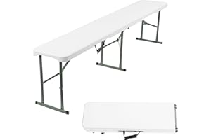 Crystals 6FT Folding Bench - Portable White Folding Garden Bench for Indoor/Outdoor Use, Suitable for Dining, Picnics, BBQs, Camping, and Versatile Seating in Gardens, Patios, or Events