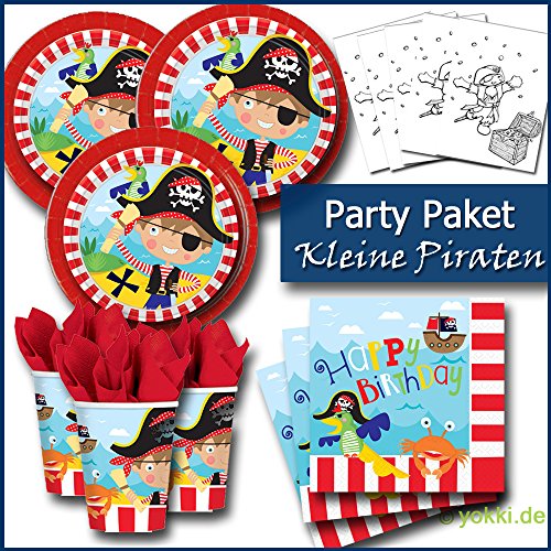 Kleine Piraten - Party Paket Kindergeburtstag Teller, Becher, Servietten, Postkarten