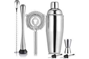 ETENS Cocktail Shaker Set Edelstahl & Bar Set, Barkeeper Kit Mixology Drink Mixer, Bartending Tools Geschenke: Martini Shaker 680 ml, Stößel, Sieb, Alkoholausgießer, Rührlöffel
