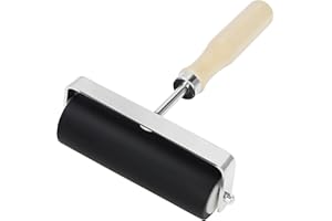 Kurtzy Rullo in Gomma per Stampa – 10 cm – Nero Hard Brayer Roller & Linoleprint Rullo con Manico in Legno per timbratura, Applicazione di Colla, Blocco e Inchiostro a Rullo