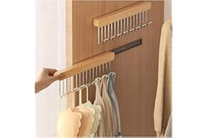 AXROAD MALL 2 Pack Pull Out Belt Hanger for Closet, Wooden Tank Top Bra Hanger, Space Saving Coat Hooks Wall Mounted Hanging Organizer for Tie Belt Scarf Camisole (8 Hooks, Left Pull)