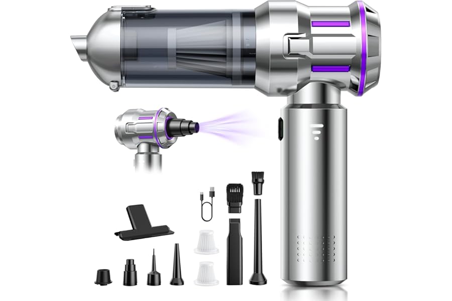 Handheld Vacuum Cleaner, 22000Pa 4-in-1 Car Vacuum Cleaner Cordless, 3 Speed Brushless Motor Mini Hoover with One-Touch Cleaning, Rechargeable Portable Air Duster for Home Car Office Pet Hair, Silver