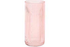 KAYLETIN Gerippte Glasvase, rosa Glasvase für Blumen, Blumenvasen für Blumenstrauß, moderne gerippte Vasen für Wohnzimmer, Schlafzimmer, Esstisch, Büro, Hochzeit, 20 cm