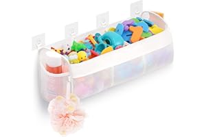Organizador de juguetes de baño Lifewit de 3 compartimentos, Apertura horizontal amplia para juguetes, Soporte de pared con 4 ganchos, Capacidad para fácil acceso y organización de juguetes para niños