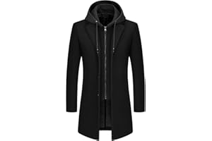KUDMOL Manteau Homme en Laine à Capuche Amovible Chaud Long Trench-Coat pour Hiver Caban Parka Homme Slim Fit