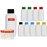 10x 100 ml bottiglie in plastica Octopus, bottiglie in plastica HDPE con tappi a vite variopinti, bottiglie vuote con coperch