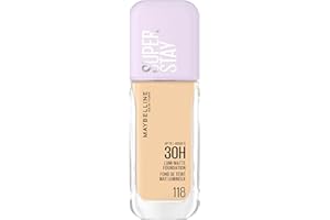 Maybelline New York Super Stay up to 30HR Lumi-Matte Foundation, Medium-Full Coverage, Vegan Formula*, Amino Acids, Niacinamide, Vitamin E, All Day Wear - Shade: 118