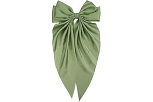 Ling & Bai Women Girls Hair Bows Large Hair Bow Clips Teens 7 Inch Big Satin Clip Barrettes Accessories (Light Green)