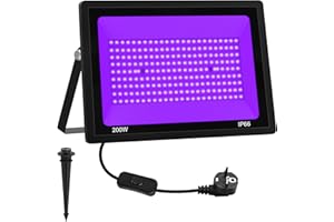 NATPOW Lumière Noire LED 200W, 395nm Luminosité Réglable Lumiere Noir Soiree Fluo, IP66 Etanche Lampe UV avec Prise, Projecteur LED UV pour Body Painting, Couleurs Néon Disco, Halloween, Christmas