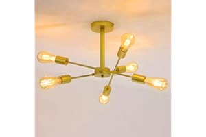 NIUNIAJ Plafonnier Industriel 6 Lumières Plafonnier Doré E27 Sputnik Plafonnier,Lustre Plafonnier,Lustre pour Salon Chambre Cuisine Salle(ampoule non incluse)