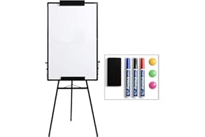 DOEWORKS Pizarra Blanca Caballete 90 x 60cm Trípode, Pizarra Magnética de Borrado en Seco, Altura Ajustable & Plegable para Hogar Escuela Oficina, Negro