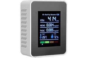 PUSOKEI Monitor Jakości Powietrza 5 w 1, Miernik Testowy CO2/HCHO/TVOC/temperatury/wilgotności, Inteligentny Detektor Jakości Powietrza z Wyświetlaczem i baterią 1200 MAh, do Domu, Biura