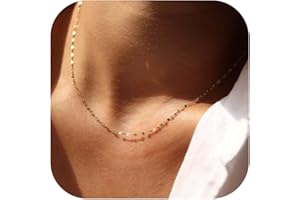 BodyBonita Goldkette Halskette für Damen – 925 Sterling Silber Verschluss Choker Halskette 14K vergoldet 14/16/18/20 Zoll dünne einfache Box Figaro Kette Fischgrätenhalskette Goldschmuck