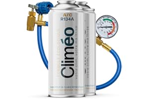 Climéo 2 x 400 ml and hose with pressure gauge, ecological replacement for the refrigerant R134a/R12, independent filling of the air conditioning