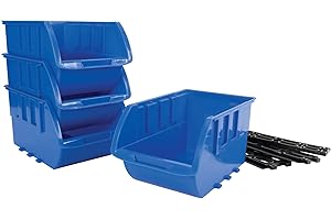 PERFORMANCE TOOL W5196 Large Stackable Storage Trays - Adjustable for Vertical or Horizontal Position, Blue, Pack of 4