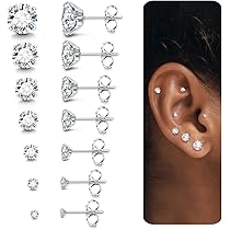 YADOCA 7 Paia Orecchini Acciaio Chirurgico, Set Orecchini Donna Zirconi Piccoli Orecchino Punto Luce Orecchino Uomo Diamante