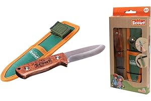 Simba Scout 109452670 - Cuchillo para tallar infantil a partir de 8 años (17 cm), de madera con hoja de 8 cm de longitud y punta redondeada, juguete de investigador y explorador con funda