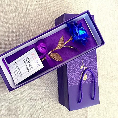 Landlord Romantic Valentine's Day Gift 24K Gold Plated Rose Flower Decoration Golden Flowers " Express your Love Simply " for Lover's Day, Mother's Day, Birthday, Wedding Ceremony with Luxury Gift Box (Blue)