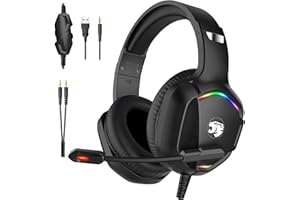 IMYB Gaming Headset with Microphone for Pc, Xbox One Series X/s, Ps4, Ps5, Switch, Stereo Wired Noise Cancelling Over-Ear Headphones with Mic, RGB, for Computer, Laptop, Mac, Nintendo, Gamer (Black)