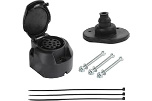 Qiping Kit Enchufe de Remolque de 13 Pines, Conector de Barra de Remolque de 13 Polos con válvula de protección, Almohadilla de Sellado, Tornillos, Tuercas