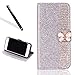 Produktbild Galaxy S7 Edge Diamant Hülle,Bling Glitzer Hülle für Samsung S7 Edge,Leeook Luxus Noble Sparkle Silber Strass Kristall Diamand PU Leder Handyhülle Schutzhülle Tasche Klapphülle Flip Folio Case Glitzer Book Stand Wallet Hülle Cover ID Card Karte Etui Skin Shell Handytasche Bumper mit Schmetterling Magnetverschluß für Samsung Galaxy S7 Edge + 1 x Schwarz Eingabestift-Silver