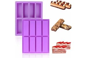 Jesdavan Moule Barre de Céréales, 2 Pièces 8 Cavité Moule Financier Silicone, Moules à Barres Convient pour Faire de Mousse Desserts Gâteaux Truffes au Chocolat Puddings Glaçons du Savon