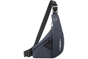 FOLOVEYA Sling Bag for Men Lightweight Slim Crossbody Chest Bag Shoulder Bag Casual Waterproof Anti-theft Backpack for Hiking Cycling Travel Sports Polyester Blue Left Shoulder
