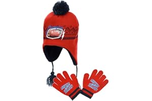 FLASH MC QUEEN Bonnet péruvien et Gants Enfant garçon Cars Disney Bleu et Rouge de 3 à 9 Ans