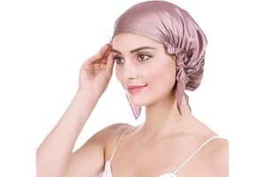 OROPY Mulberry Silk Night Sleep Bonnet Cap Avoid Hair Falling Keep Hair Styles Women Hat 19 Momme Soft Breathable with Elastic Ribbon(Deep Pink, Free Size)