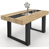 IDMarket PHOENIX 63 Inch Black Wood 6 Person Rectangular Dining Table with Black Center Band