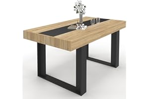 IDMarket - Table à Manger Rectangle Phoenix 6 Personnes Bois et Noir Bande Centrale Noire 160 cm