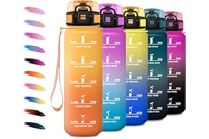 KOLLYKOLLA Bouteille d'eau Sport 1L, Gourde Marqueur de Temps, Gourde avec Filtre, Bouteille de Motivation, Étanche & Réutilisable, pour Randonnée, Cyclisme, Bureau, Extérieur, Camping, Randonnée, Yoga