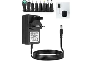 CKDSA Universal Power Supply Cable Adapter UK 12V 3A 36W AC DC Transformer with 8 DC Connectors 100-240V 50-60Hz for Household Electronics CCTV Camera Speakers Routers TV Box Tablet E-Reader LED Strips