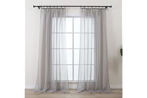 L.Z.E Sheer Curtains for Living Room Light Grey Curtains & Drapes for Bedroom Nursery Track System Bay Windows 88 Inch Drop & Long Pencil Pleat Curtains 2er Set Linen Look (55" W x 88" Drop Gray)