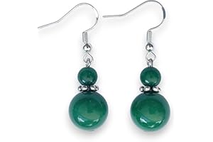 ASTER ALHELÍ - Pendientes Mujer Plata de Ley y Piedras Jade Naturales - Pendientes Mujer Colgantes chapados en Plata 925 - Gema Amuleto de Protección - Hipoalergenicos Ideales para Regalo (Verde)