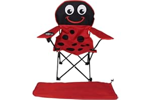 FineHome Children's Fishing Chair Folding Chair with Cup Holder and Bag 'Ladybird' Red Steel and Polyester Camping