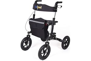 Dunimed Deambulatore per esterni con grandi pneumatici - Pieghevole - Altezza regolabile - Include pratica borsa - Nero