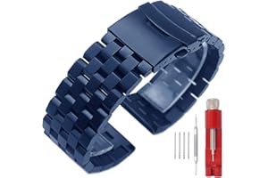 Kai Tian Premium Matte 5 Rows Double Locks Stainless Steel Watch Band Strap, Replacement Metal Band for Men Women 18mm 20mm 22mm 24mm 26mm, Black Silver Blue